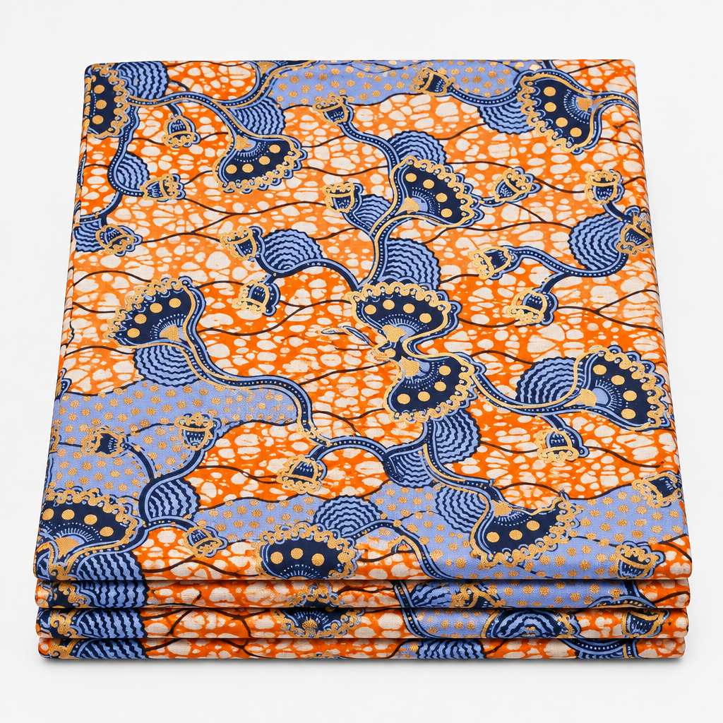 Golden Bloom Trail Ankara wax print fabric, folded