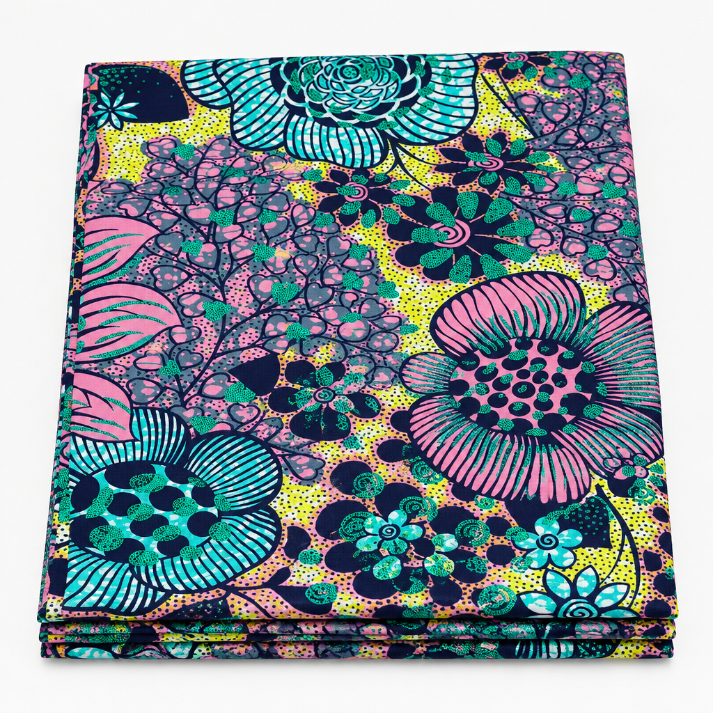 Tropic Bloom Pop Ankara wax print fabric, folded