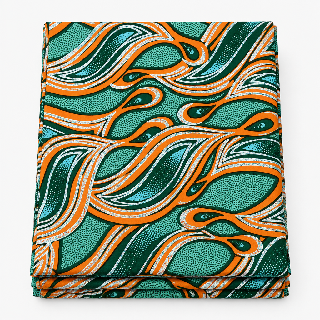 Jade Ribbon Wave Ankara wax print fabric, folded