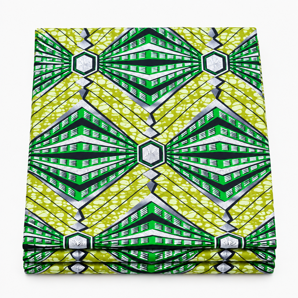 Emerald Diamond Grid Ankara wax print fabric, folded