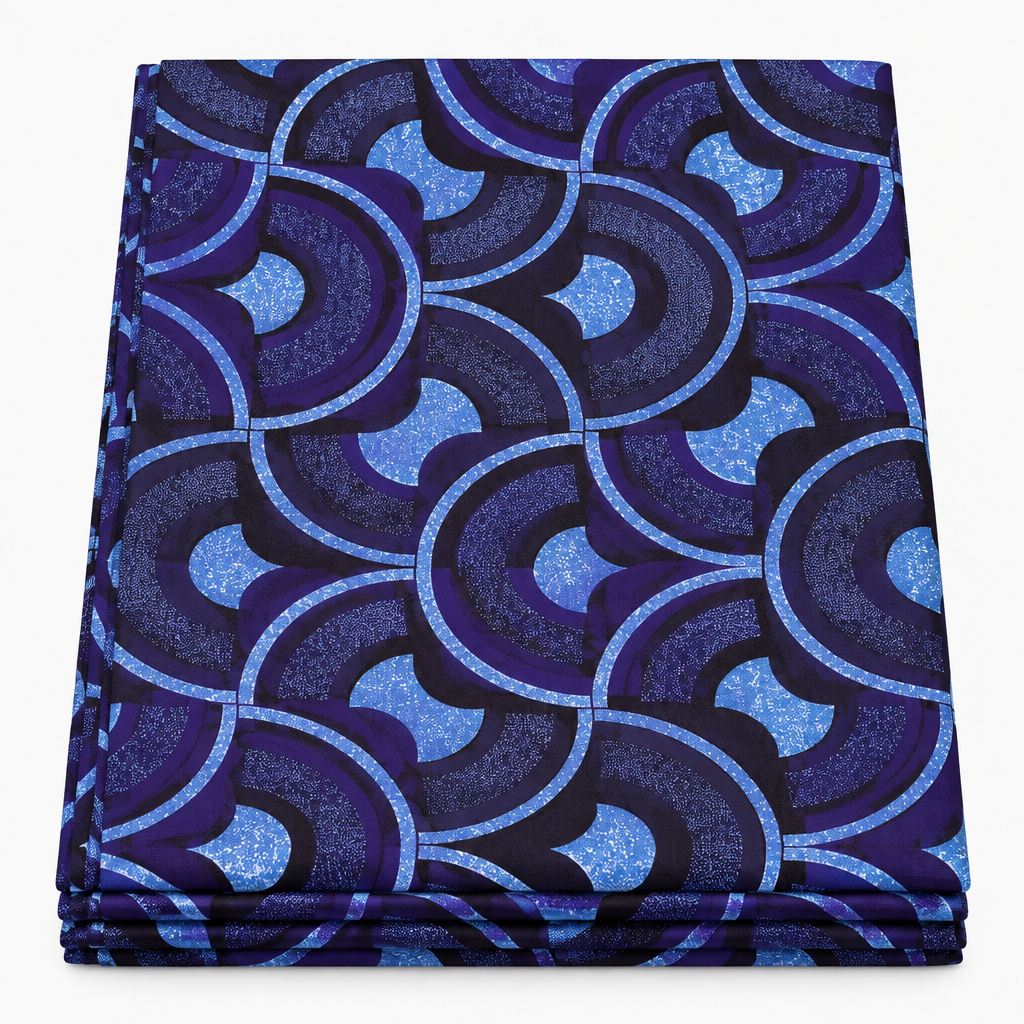 Cobalt Scale Arc Ankara wax print fabric, folded