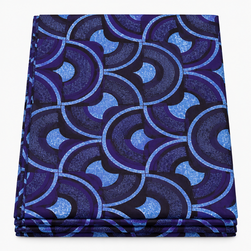 Cobalt Scale Arc Ankara wax print fabric, folded
