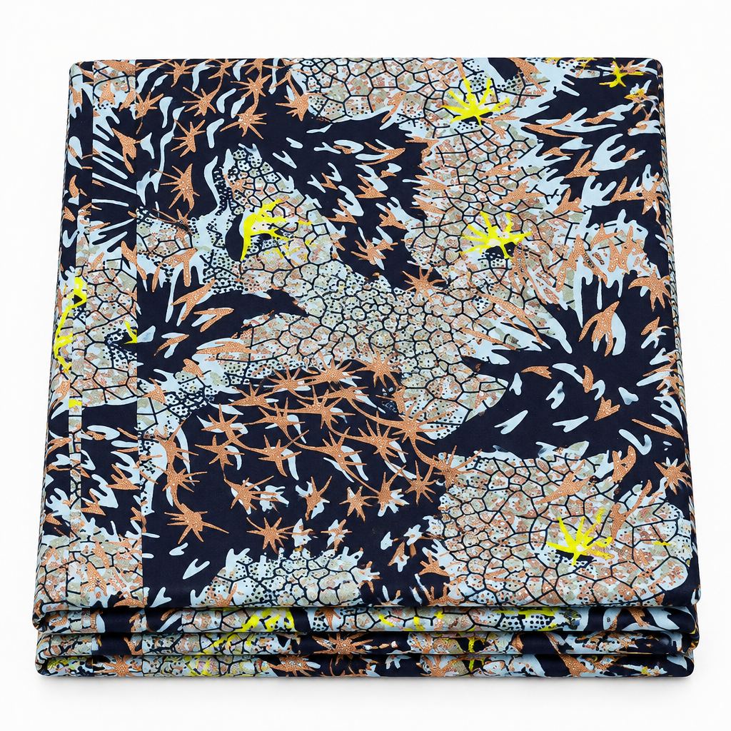 Copper Coral Reef Ankara wax print fabric, folded
