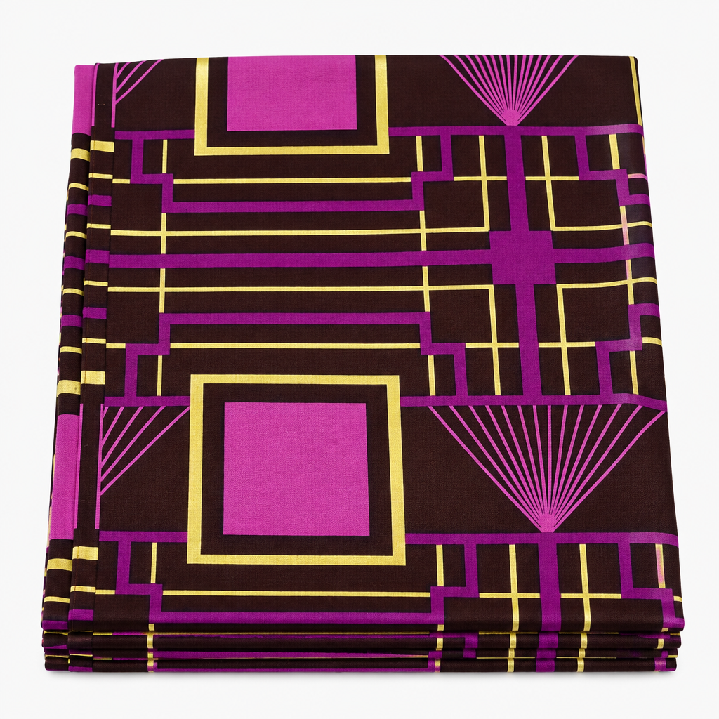 Magenta Deco Frame Ankara wax print fabric, folded