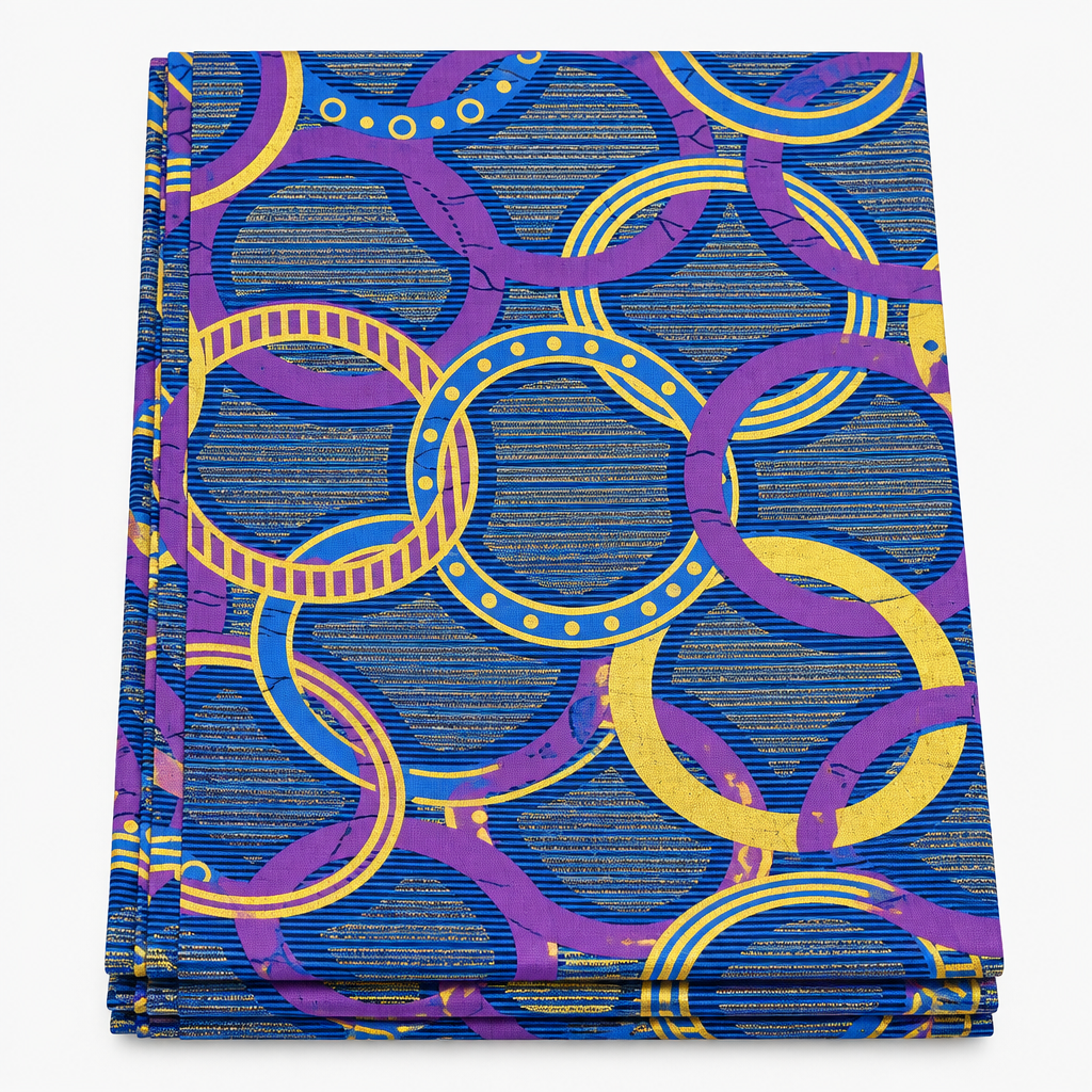 Royal Gold Link Chain Ankara wax print fabric, folded