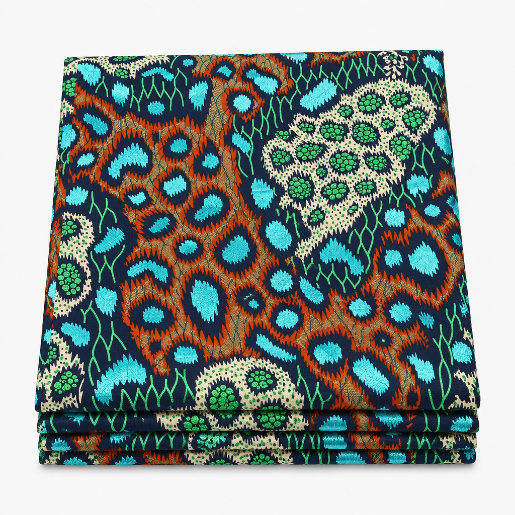 Azure Medallion Star Ankara wax print fabric, folded