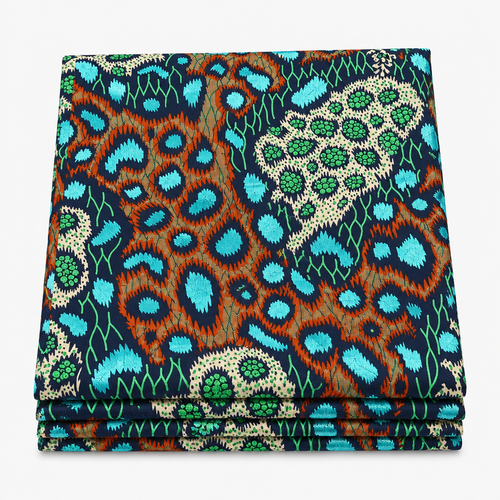 Azure Medallion Star Ankara wax print fabric, folded
