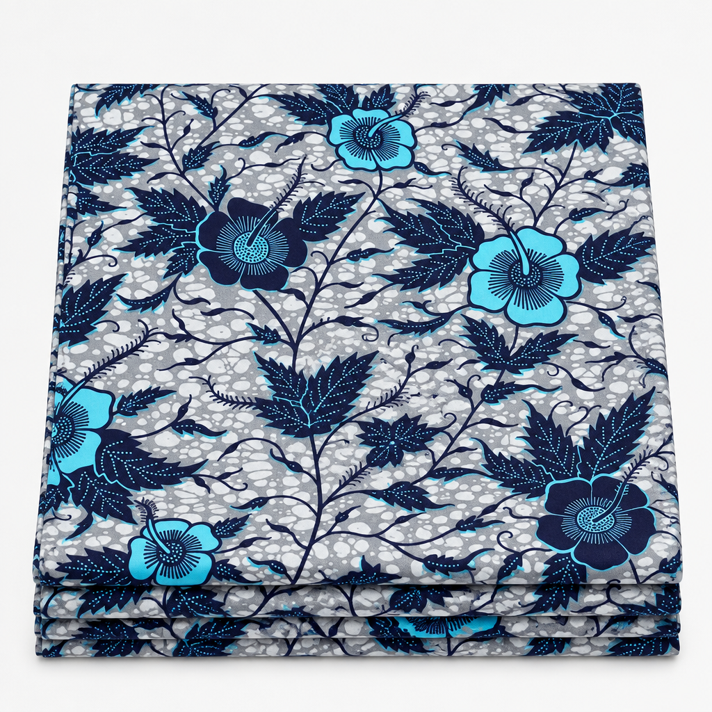 Chiganvy Original — Midnight Hibiscus Trail folded Ankara fabric