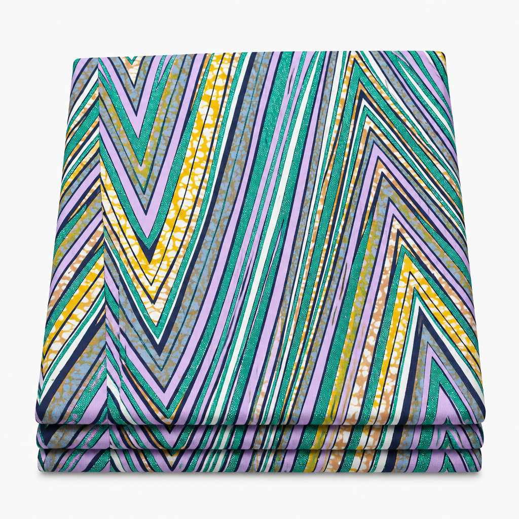 Emerald Chevron Stripe folded Ankara fabric